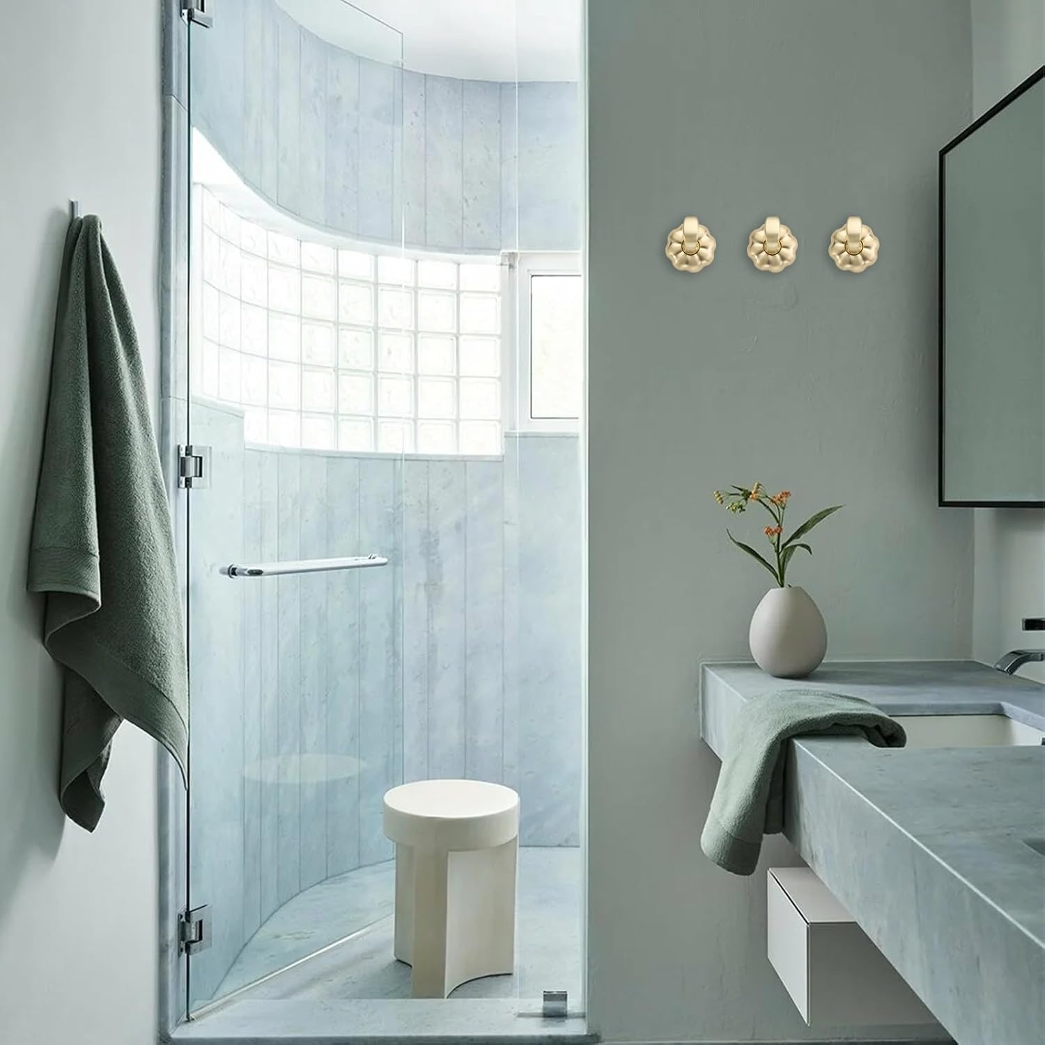 Asidrama Ganchos para toallas de baño, ganchos de oro cepillado para cocina, ducha, puerta, montaje en pared, exquisitos ganchos para bata y