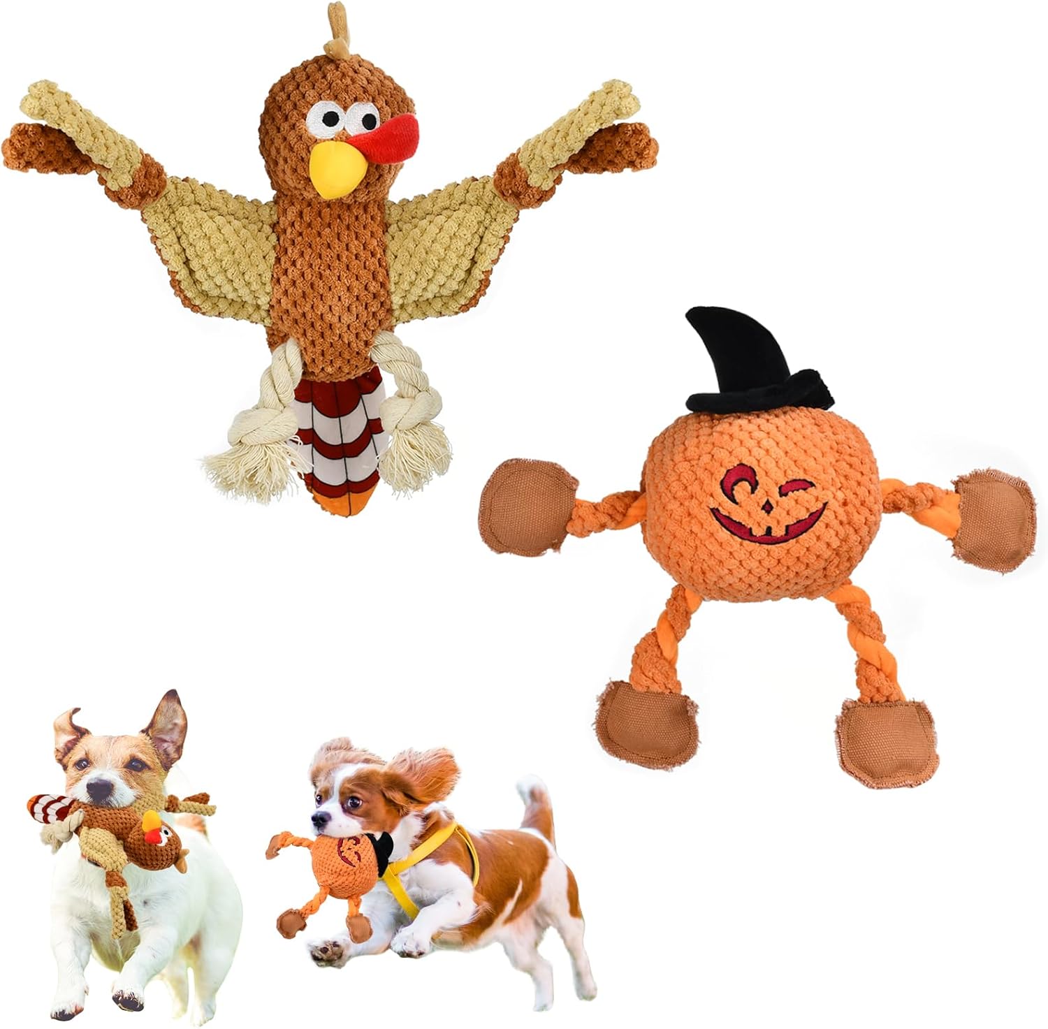 Vehomy Juguetes de Halloween para perros, juguetes chirriantes para perros de Acción de Gracias, calabaza, Acción de Gracias, pavo, juguete