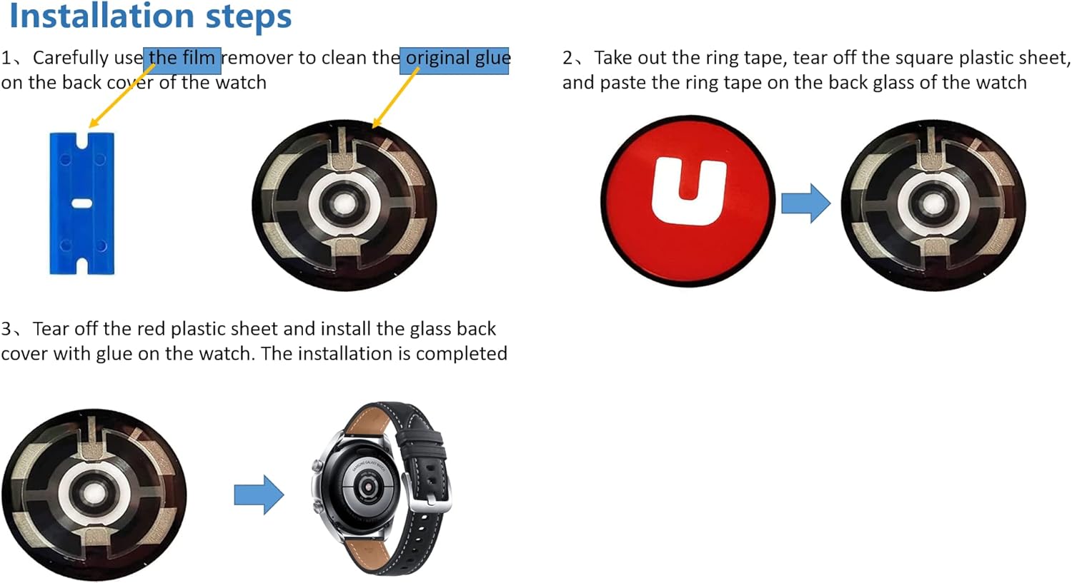 COCOPARTS – 4 sellos tipo anillo para Galaxy Watch Active 2Galaxy Watch3 para volver a colocar la cubierta trasera de cristal para Samsung Galaxy
