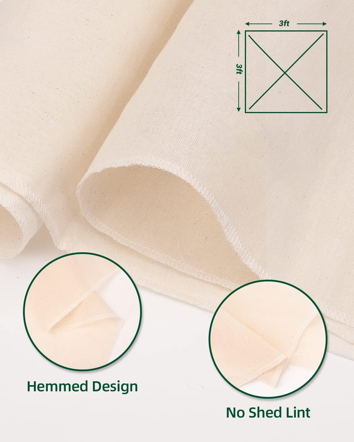 Estopilla para colar grado 100, 9 pies cuadrados (1 yarda) reutilizable con dobladillo, paños de queso 100% algodón sin blanquear para colar,