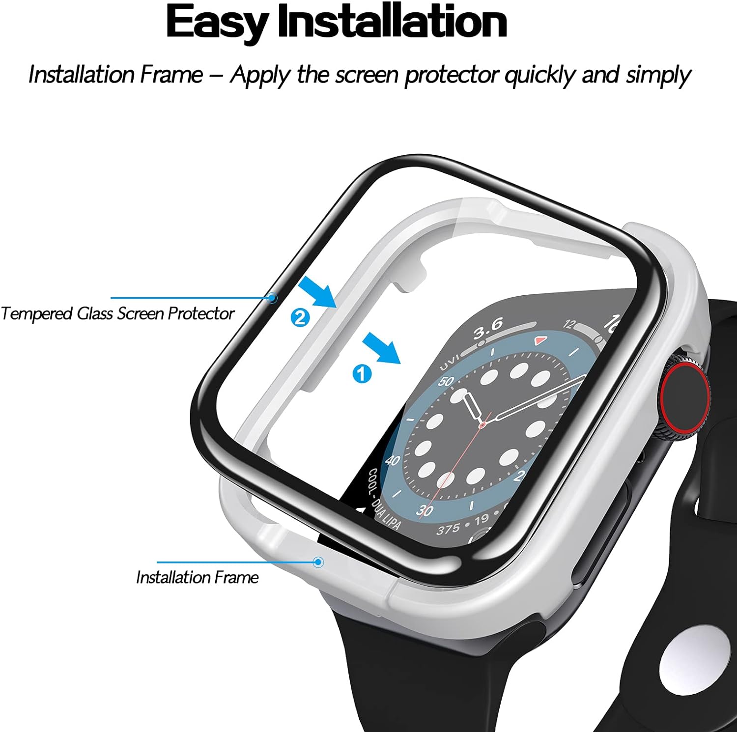 Paquete de 2 Protector de pantalla de vidrio templado para Apple Watch Series 6SE54, cubierta protectora de cobertura completa con borde curvado 3D,