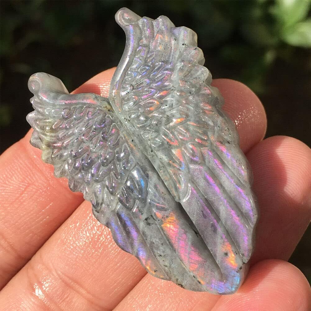 TEAMWILL Natural púrpura labradorita cuarzo tallado a mano ala cristal Reiki curación 1PC