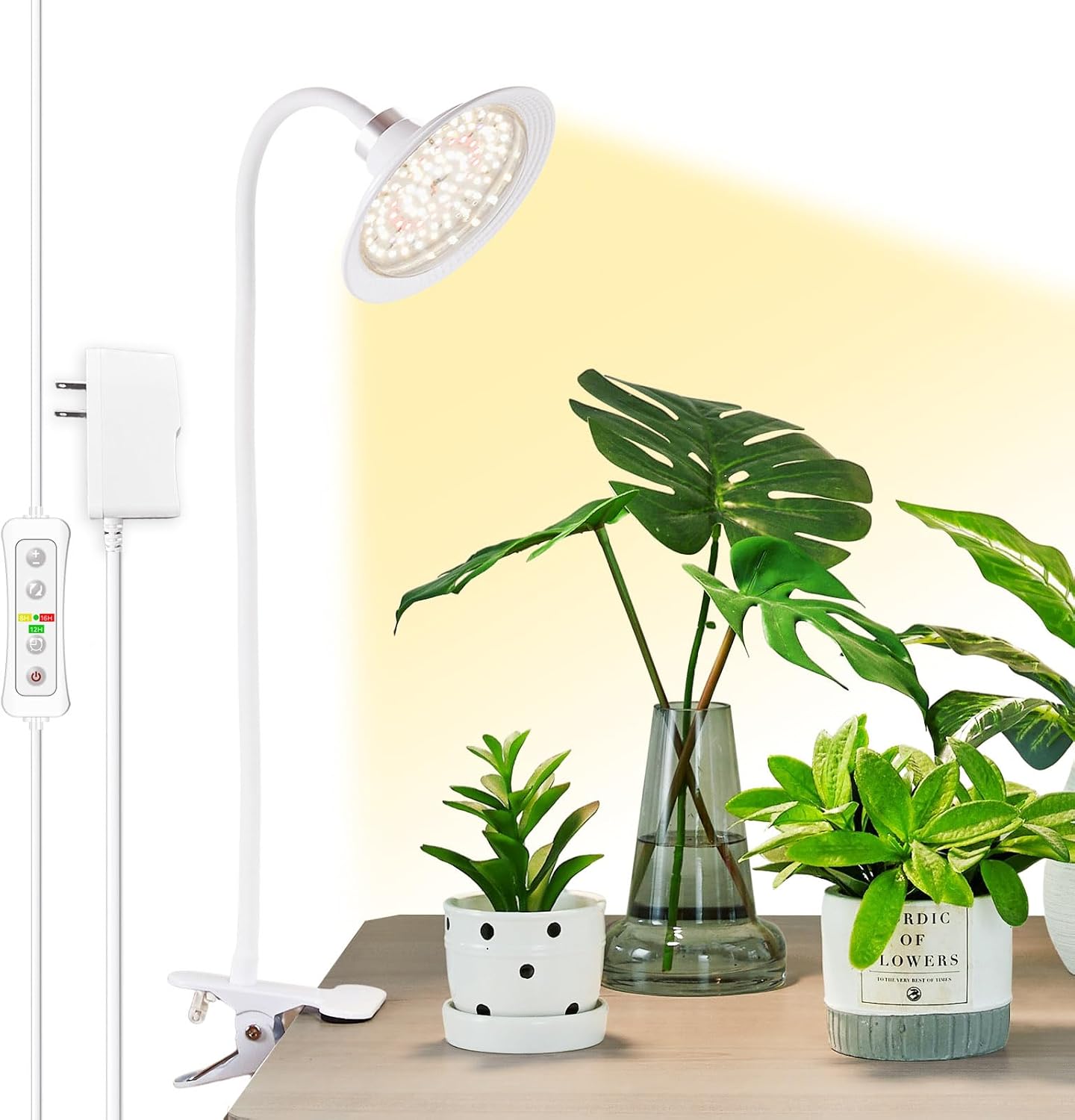 yadoker Luces de cultivo para plantas de interior, luz de crecimiento con clip de espectro completo con temporizador de 8H12H16H, brillo de 10