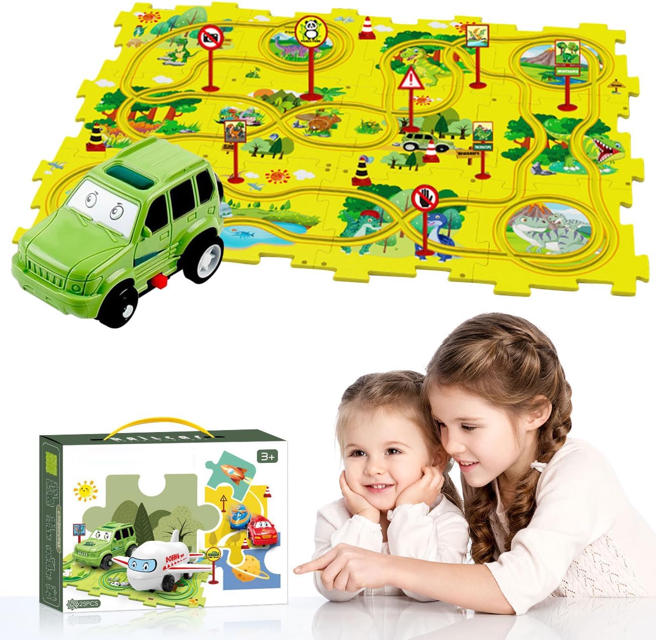 Carrito eléctrico de ensamblaje de bricolaje, juego de pista de rompecabezas para niños pequeños con vehículos, juguetes de construcción de