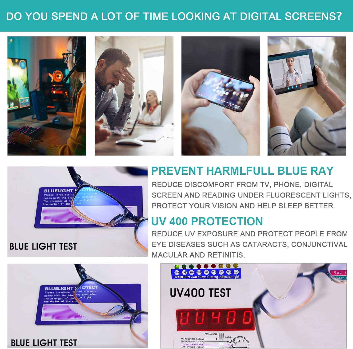 EYEURL Paquete de 2 lentes de lectura para mujeres y hombres, bloqueo de luz azul, ligeros, TR90, filtro de deslumbramiento, rayos UV, fatiga
