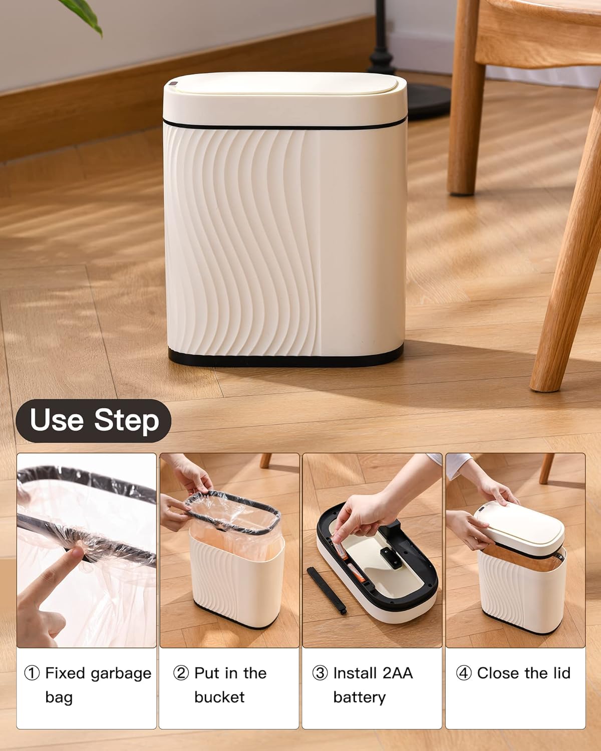 Cubo de basura automático pequeño de plástico de 2.6 galones, bote de basura inteligente sin contacto, cubo de basura con sensor de movimiento con