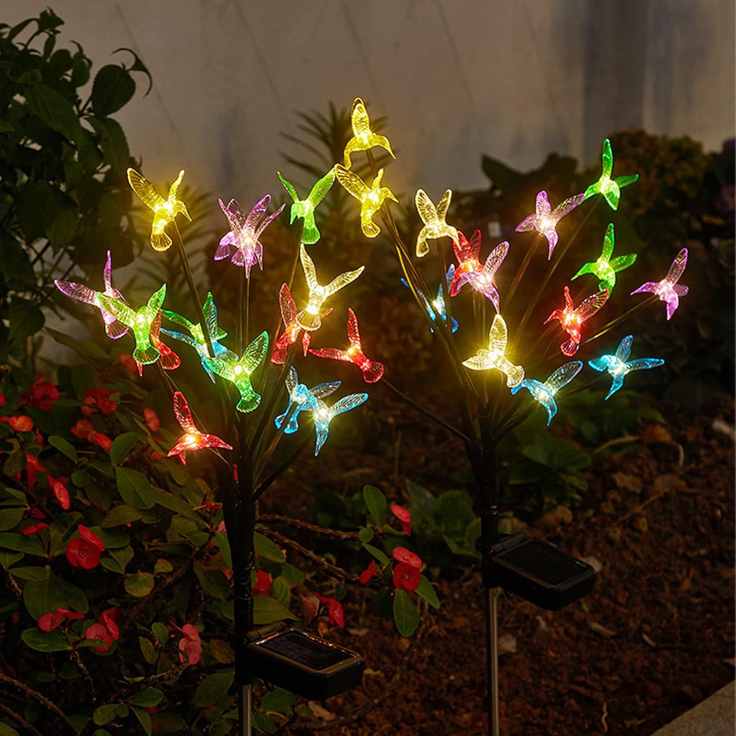 Luces solares de jardín, 7 luces solares de colibrí que cambian de color, luces solares de jardín exterior, luces solares para exteriores,