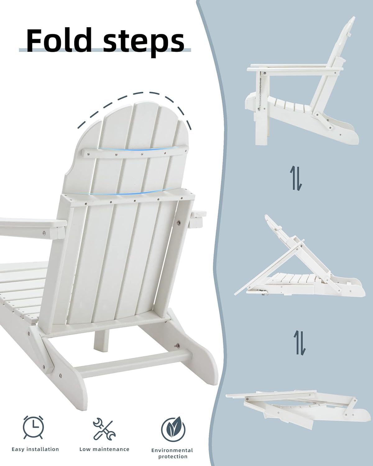 Restcozi Adirondack – Silla Adirondack de HDPE para todo tipo de clima, silla para hoguera (plegable, color blanco)