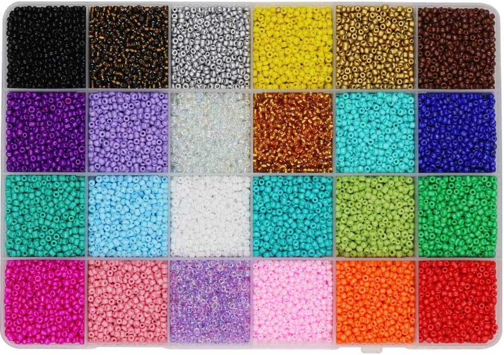 Aofieijew – Cuentas de cristal de 24 colores, 120, 60, redondas, transparentes, cuentas de poni de 0.079 in, cuentas espaciadoras para manualidades,