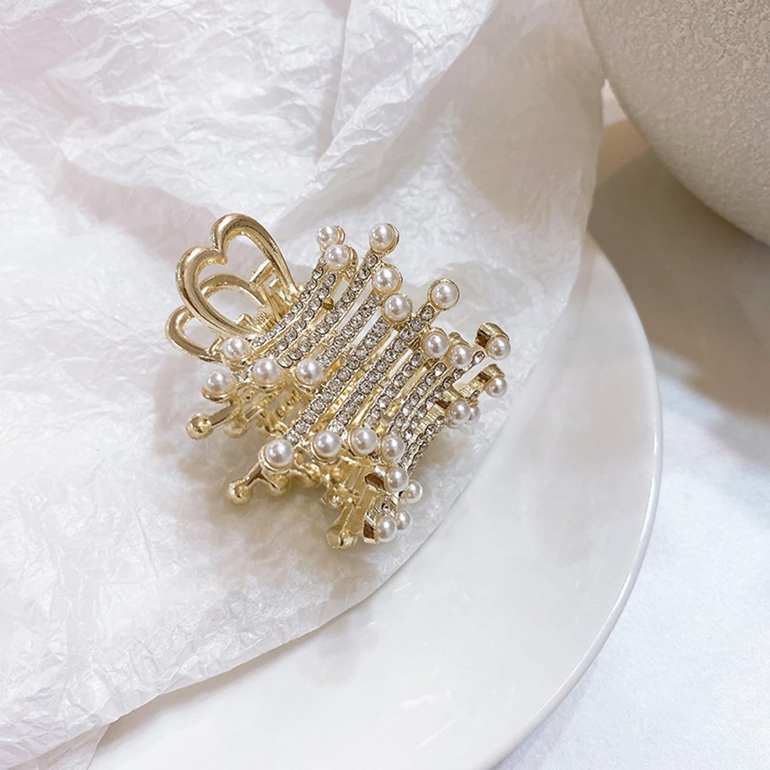 2 pinzas pequeñas de diamantes de imitación para el cabello, perlas de metal, pinza de cola de caballo de cristal, para mujeres y niñas, accesorios