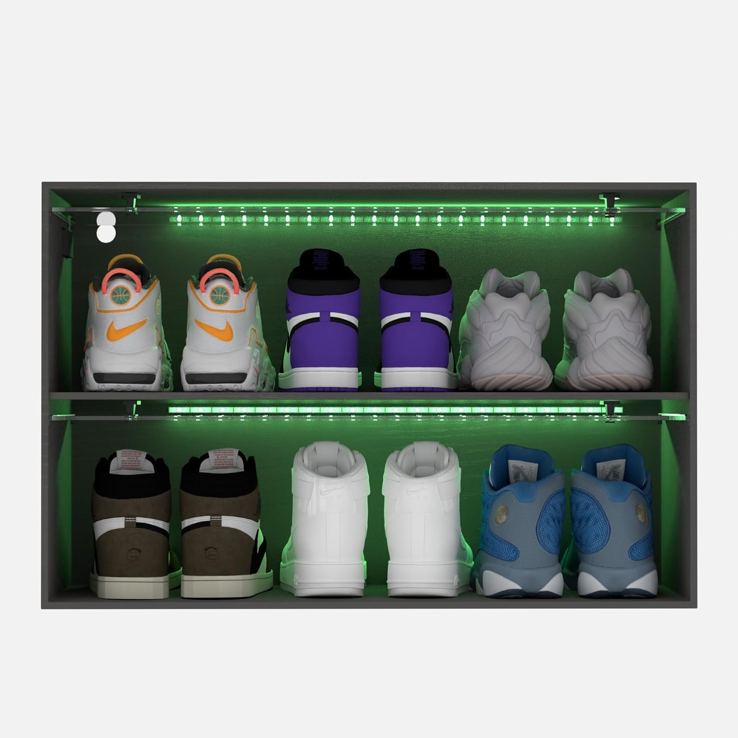 Almacenamiento de zapatos con luces LED para hasta 6 pares de zapatos, color negro, elegante zapatero con puerta de vidrio acrílico, cajas de