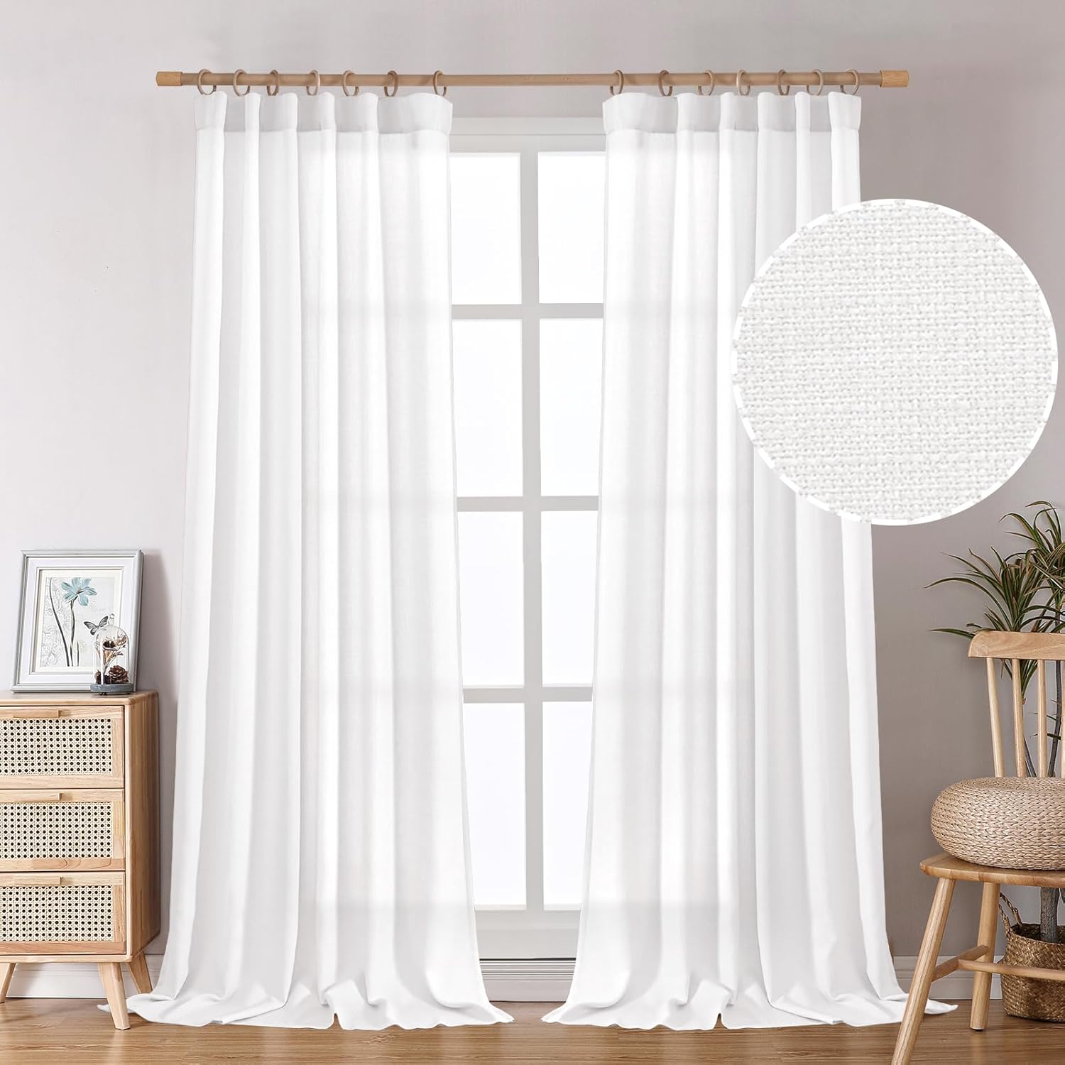 BGment Cortinas de lino de 120 pulgadas de largo, cortinas de longitud hasta el suelo, 2 paneles de arpillera, cortinas de ventana extra largas para
