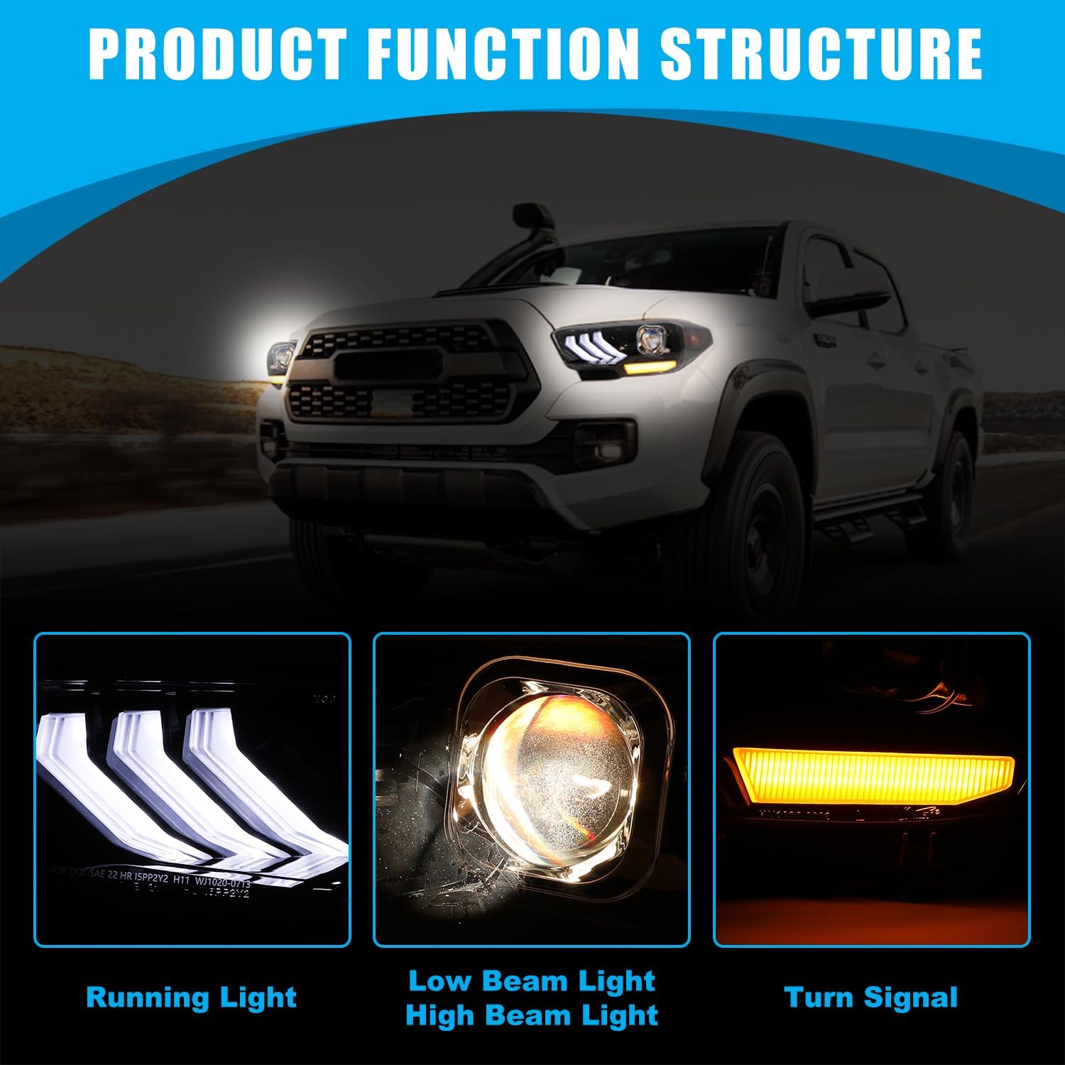 CPW Faros delanteros compatibles con Toyota Tacoma 2016-2019 2020-2023 Tacoma SR SR5 TRD Sport solo modelos DRL proyector faro frontal negro