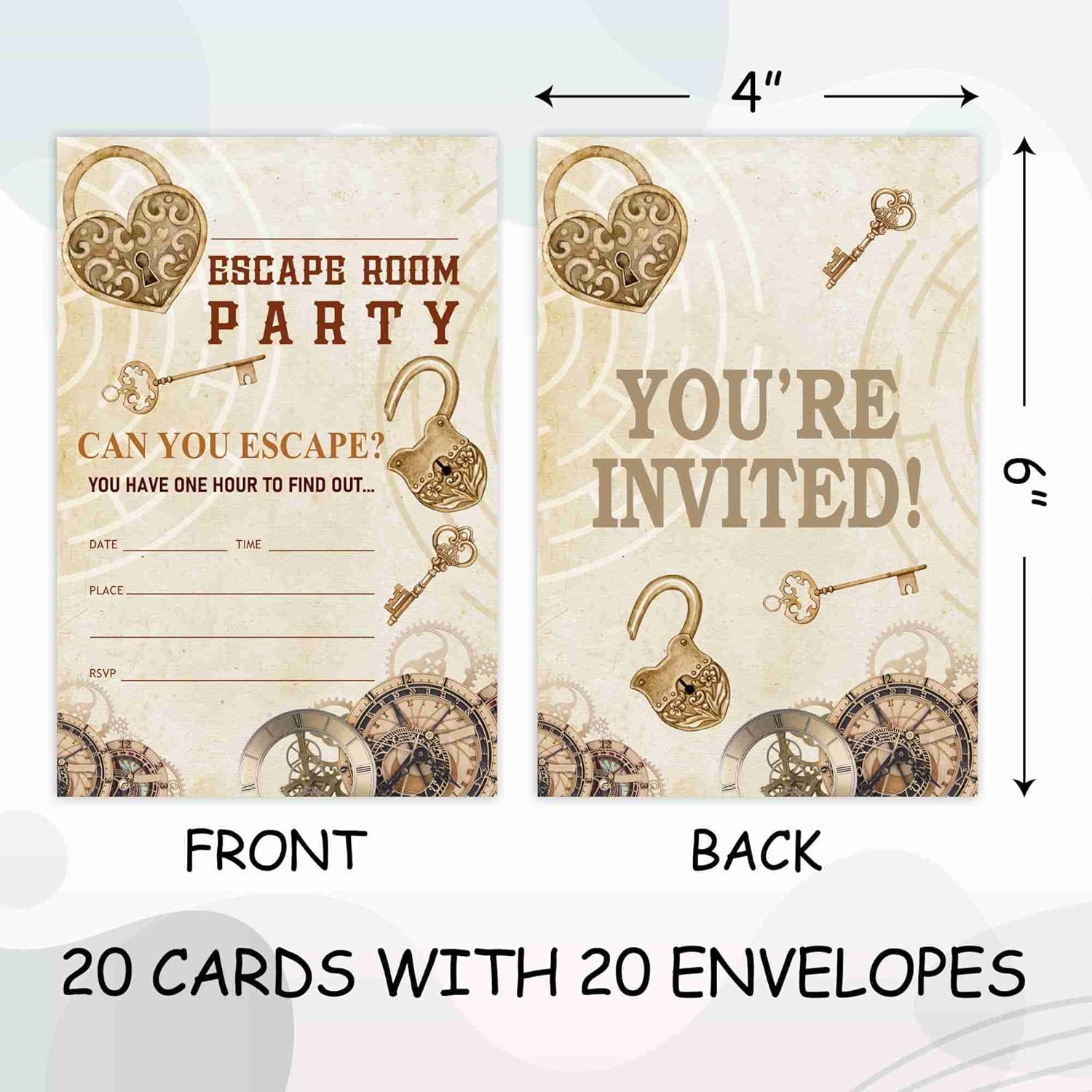 20 invitaciones misteriosas de cumpleaños con sobres, relleno de sala de escape, tarjetas de invitación de cumpleaños para niños y niñas,