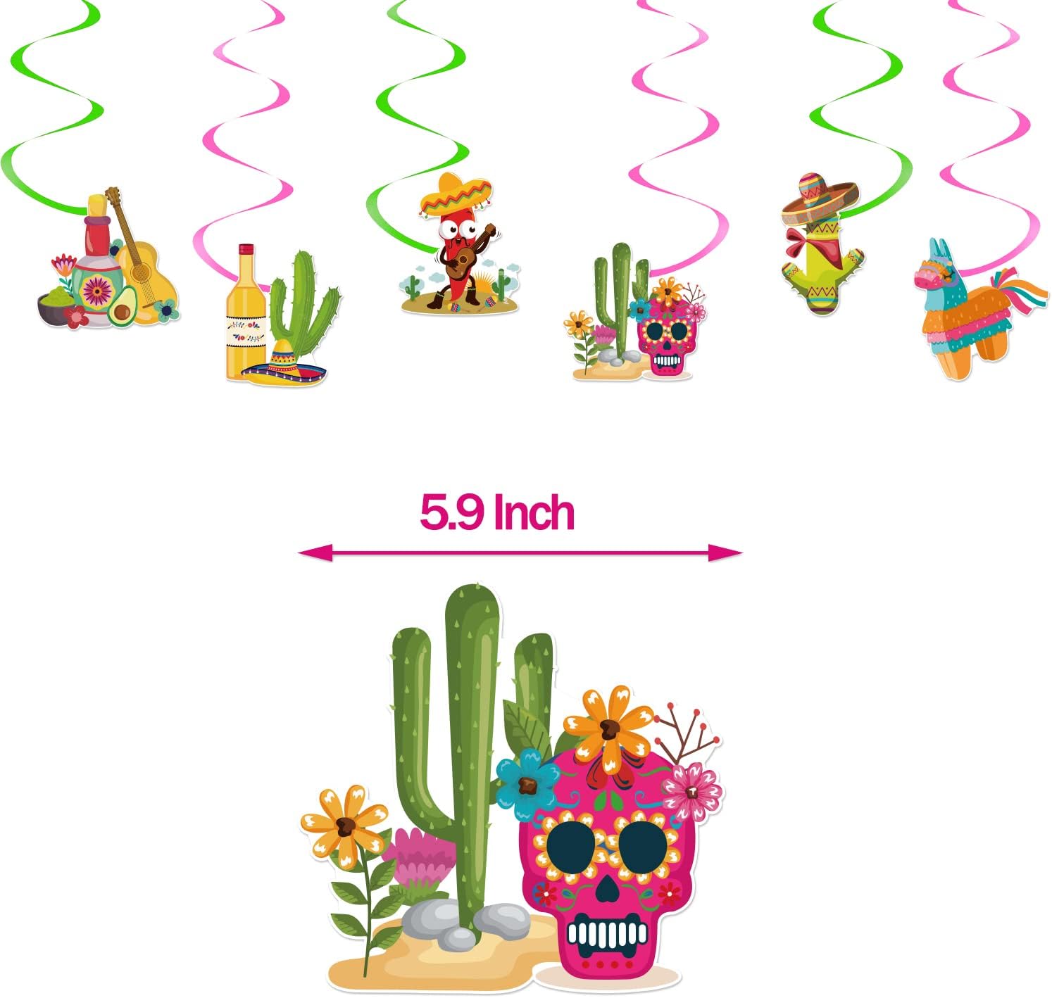 Decoraciones de fiesta para fiestas, abanicos de papel colgantes coloridos con temática mexicana, pompones de papel arcoíris, banderines de fiesta y