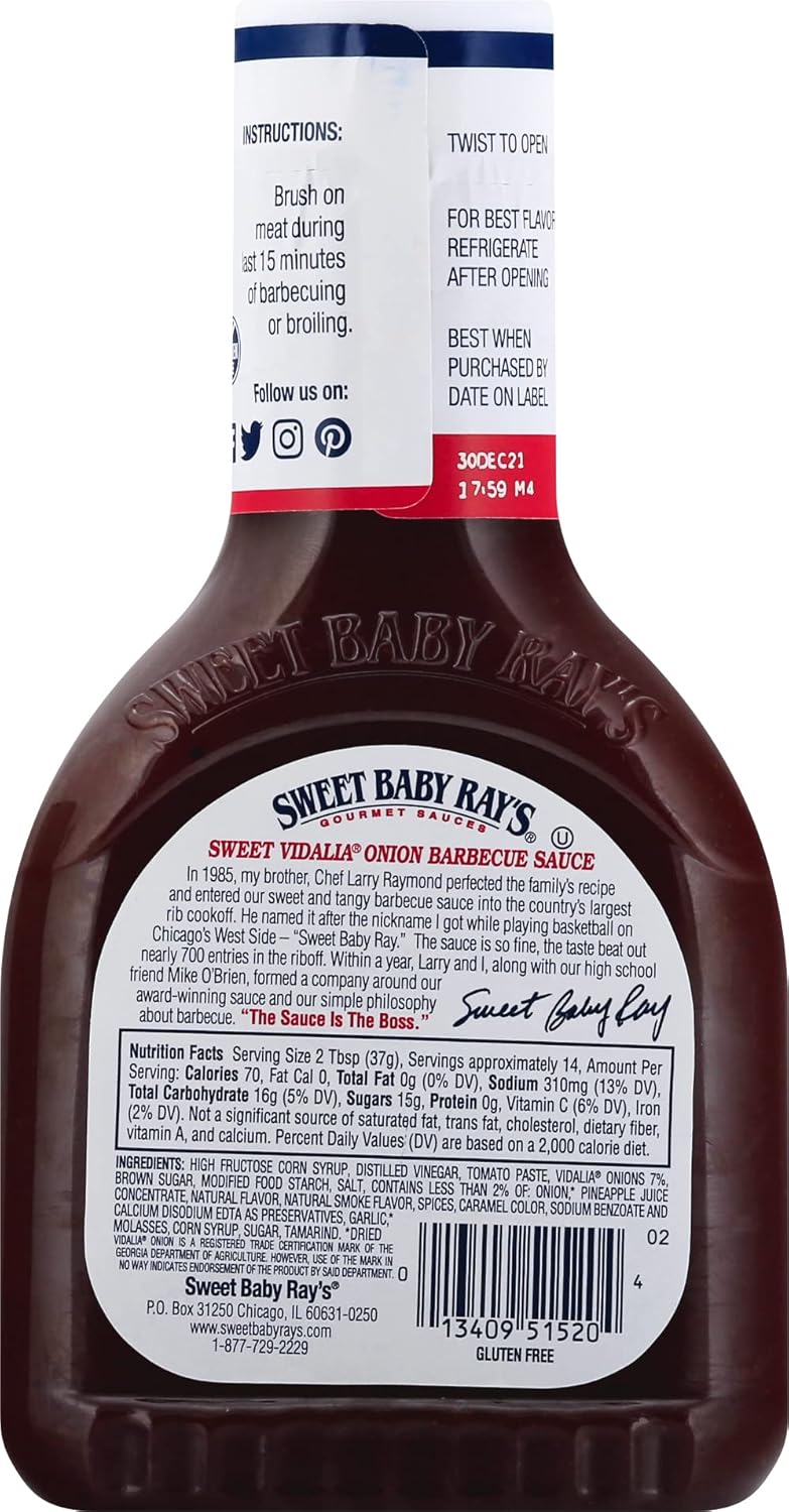 Sweet Baby Ray’s Salsa para barbacoa Vidalia 18 onzas (paquete de 4)