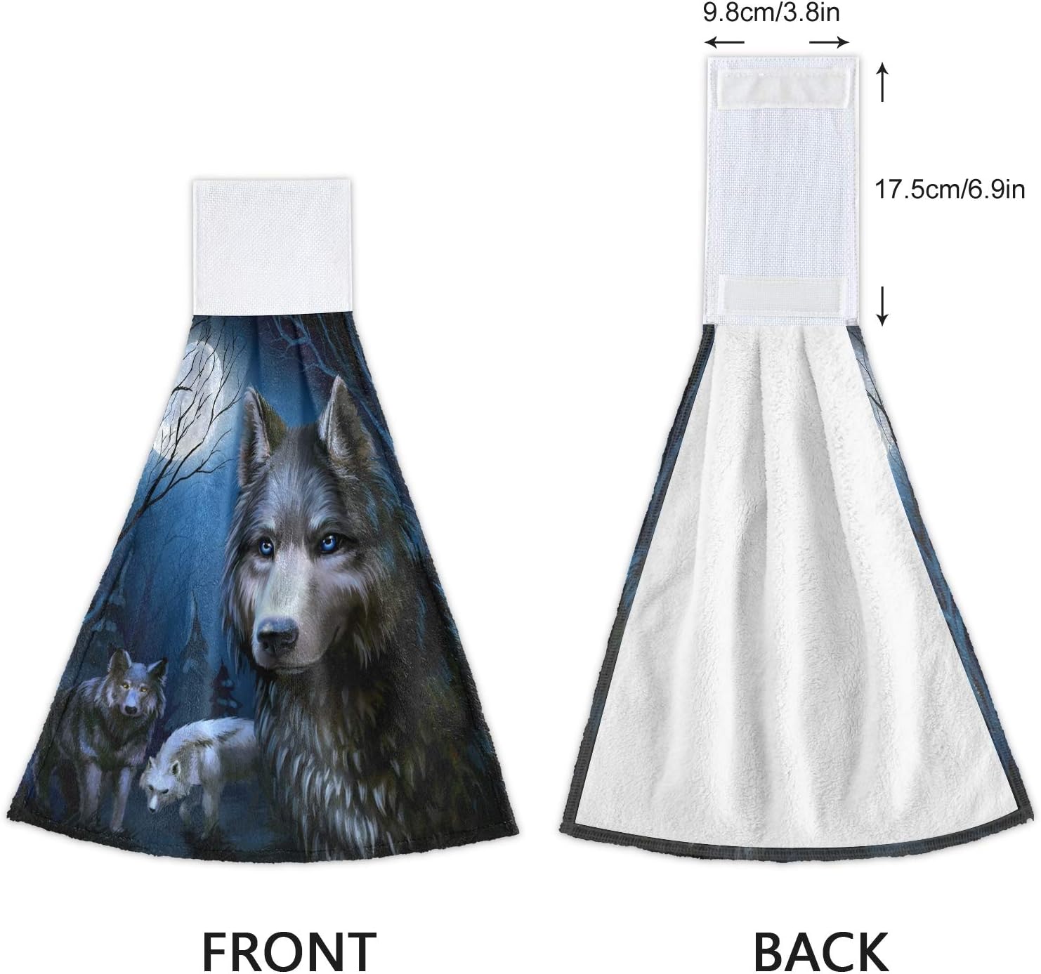 ALAZA Toallas de cocina Dark Night Wolf y Luna Llena, paños de cocina con lazo para colgar, paquete de 2