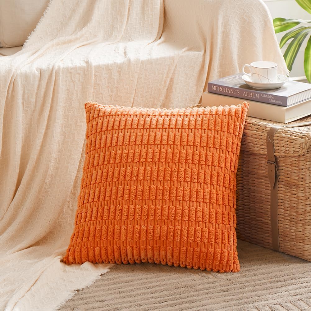 Fancy Homi Paquete de 4 fundas de almohada decorativas de otoño naranja de 18 x 18 pulgadas para sofá, sala de estar, cama, sofá, calabaza de