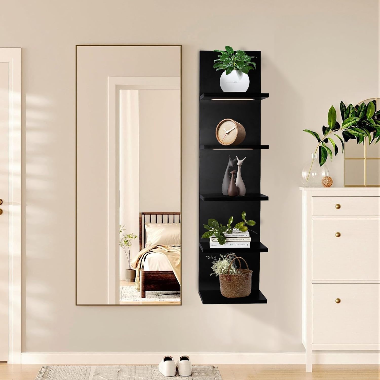 Estantes de pared de 5 niveles con luz LED, estante de columna vertical, almacenamiento flotante, organizador de decoración del hogar, estante de