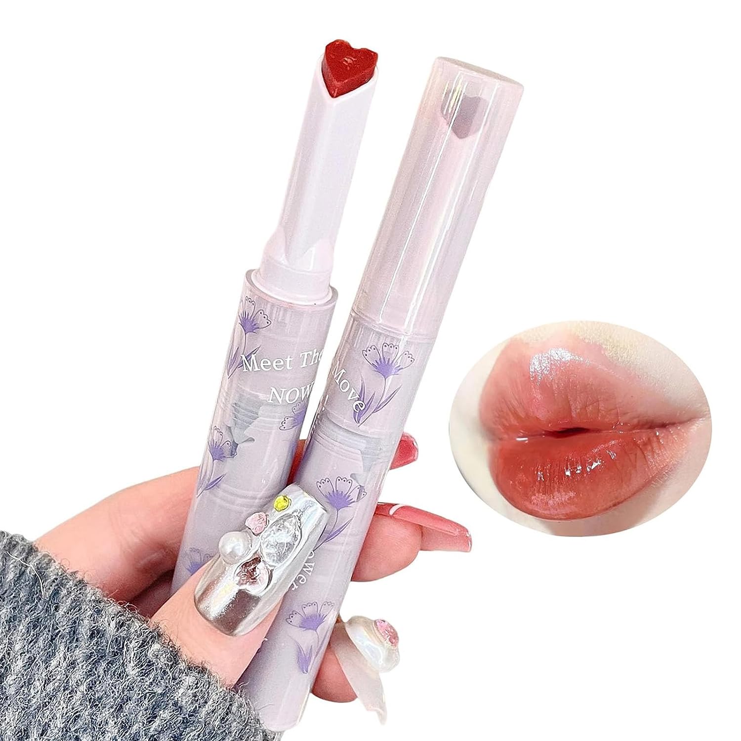 Lápiz labial Heart Jelly, brillo de labios tintado en forma de corazón, tinte de labios hidratante de espejo, bálsamo derretido brillante tintado de