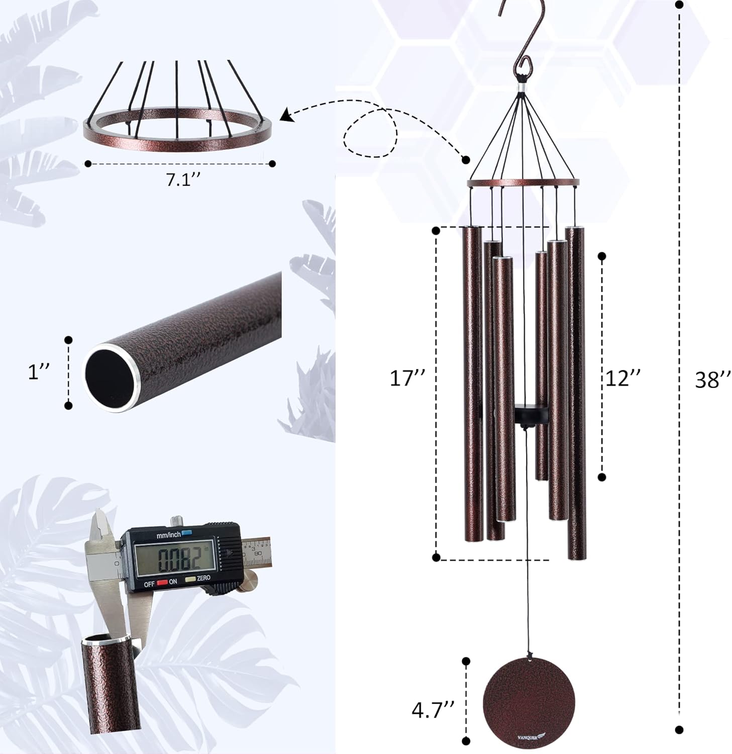 Campanillas de viento para tono profundo exterior, campanillas de viento de 38 pulgadas para exteriores, campanillas de viento de tono profundo,