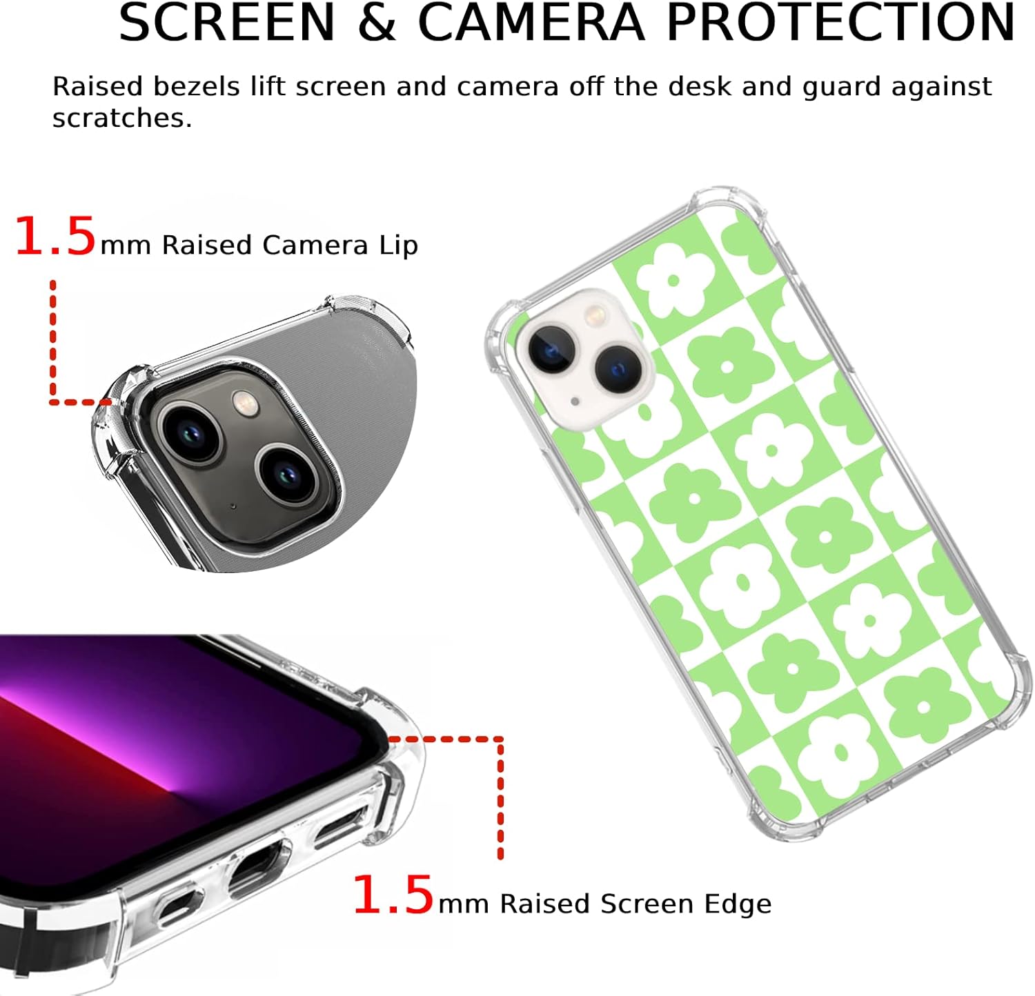 Funda con diseño floral retro verde pastel y blanco, compatible con iPhone 15, diseño de flores retro estéticas para iPhone 15, funda de TPU para