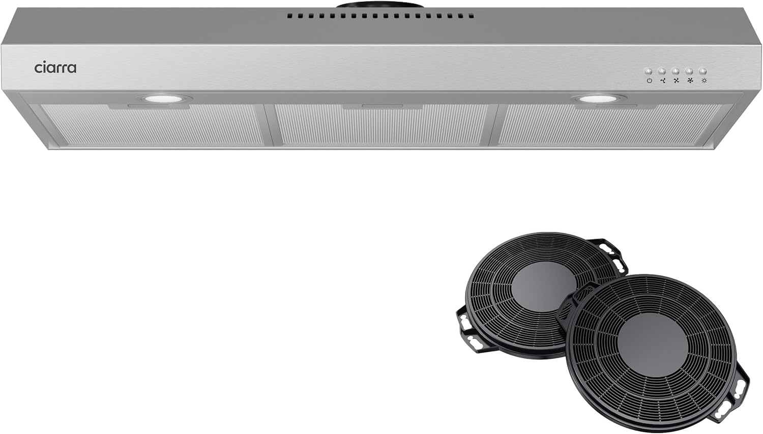 CIARRA Campana extractora para debajo del gabinete de 30 pulgadas en acero inoxidable y kit de filtro de carbono con conductos convertible sin