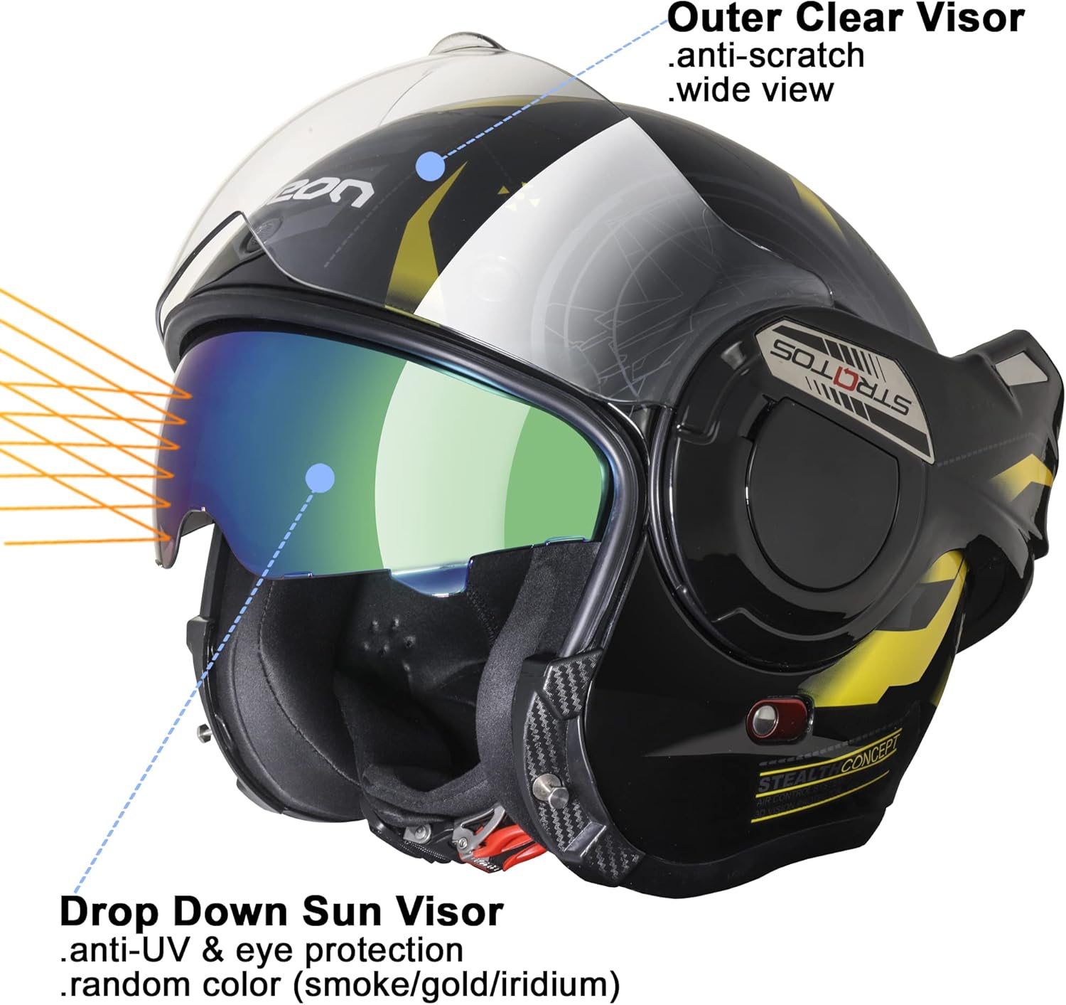 BEON Casco de motocicleta de cara completa, aprobado por DOT, protector de barbilla reversible de 180 con doble visera antivaho y ranuras para