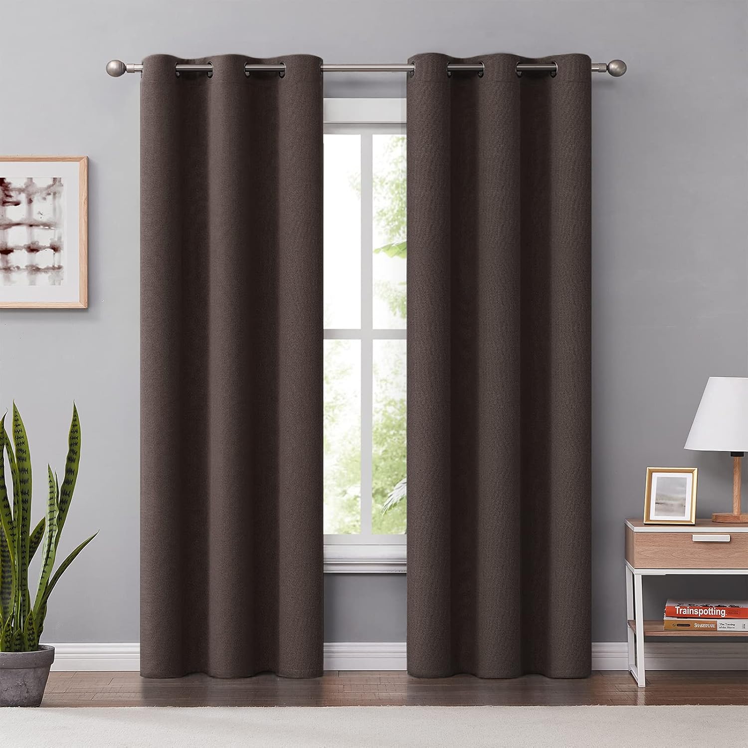 Melodieux Cortinas 100% opacas para dormitorio, aislamiento térmico, reducción de ruido, cortinas de ventana de lino con ojales para sala de estar y