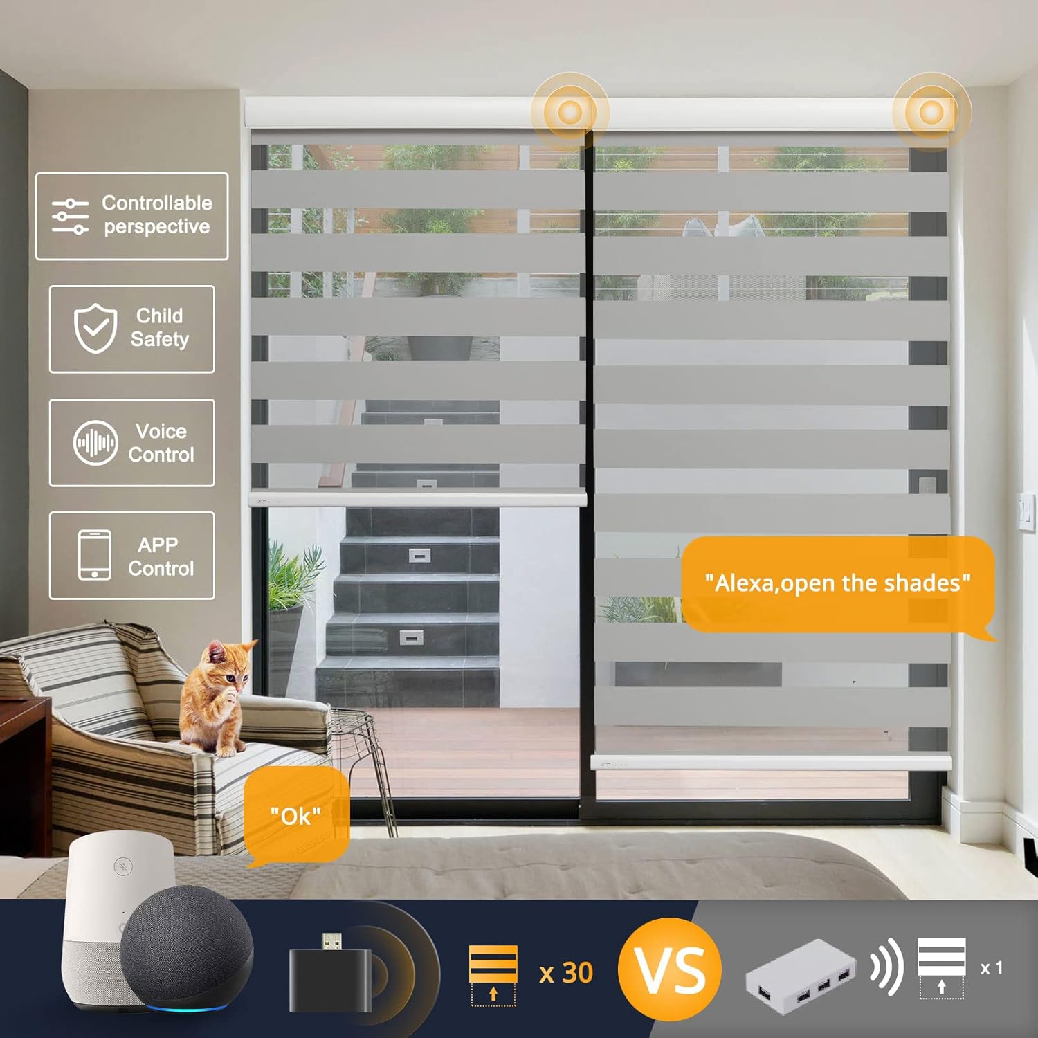 Persianas motorizadas de cebra inteligentes con control remoto, persianas eléctricas para ventanas interiores, filtrado de luz, persianas