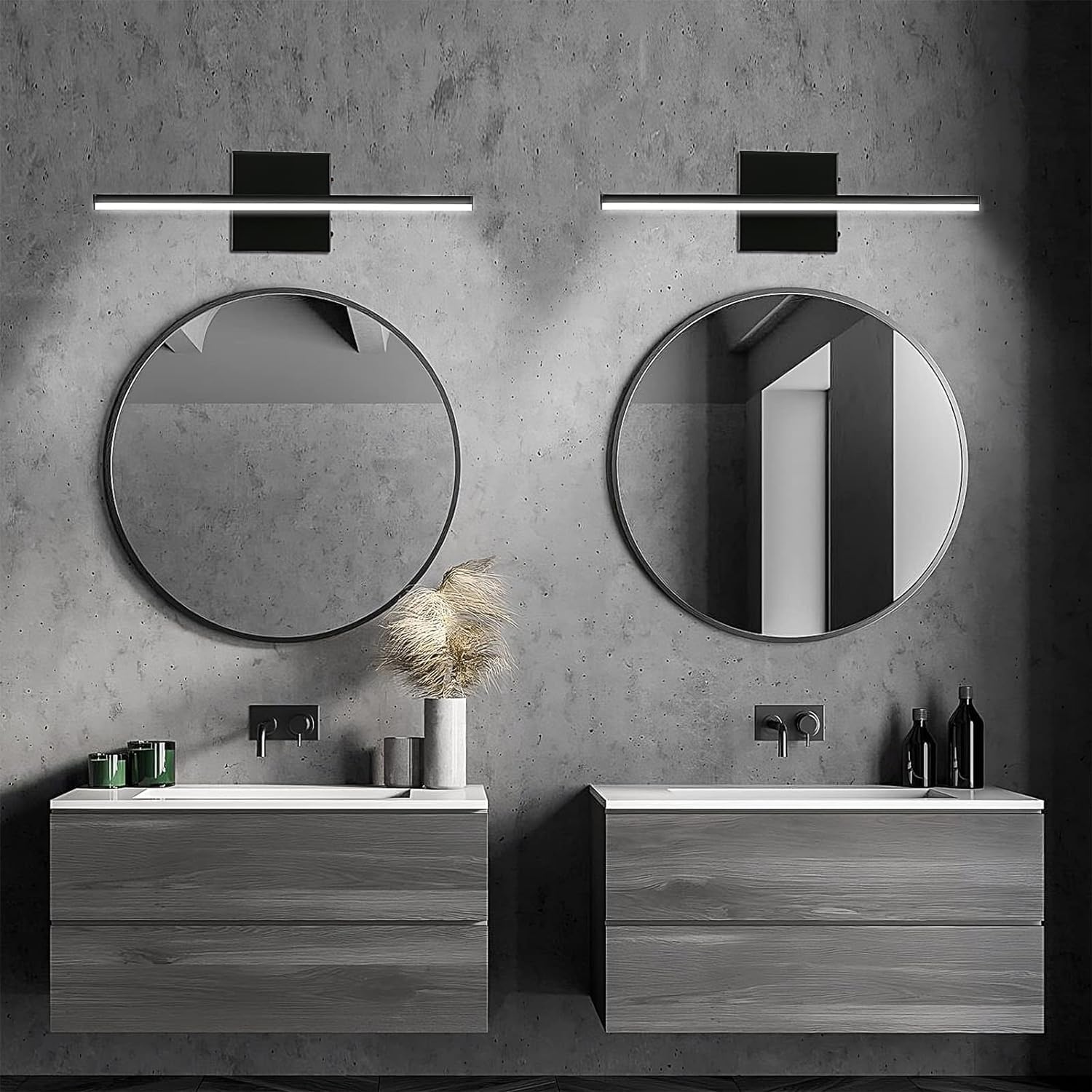 GERAMEXI Luz LED de tocador de 16 pulgadas, moderna luz LED de tocador de baño, color negro mate, 12 W, luces LED modernas de tocador de baño,