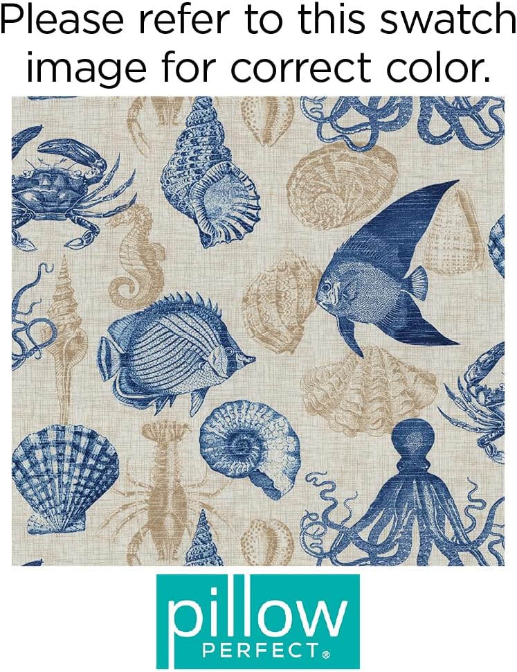 Pillow Perfect Sealife Marine – Cojines de asiento para exteriores e interiores (parte trasera redonda), 2 unidades (paquete de 1), azul