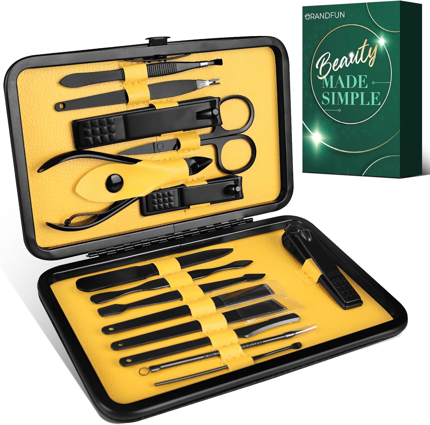 Kit de manicura profesional de pedicura de 15 piezas, cortauñas, lima, pinzas, tijeras, herramientas con estuche de viaje, regalo para hombres y