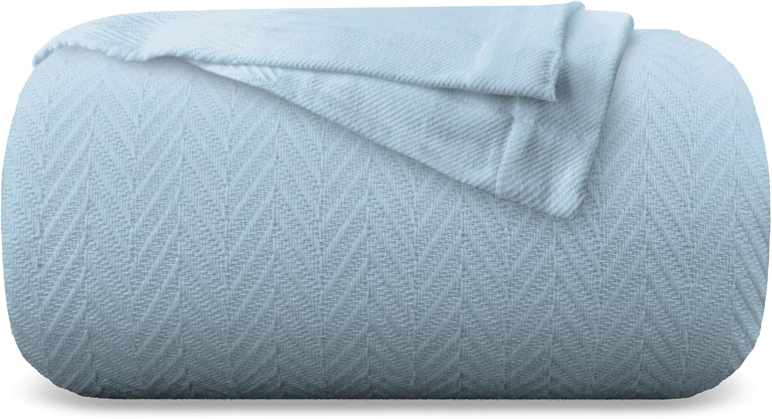 Carressa Linen Manta de lujo de algodón puro, tamaño individual, color azul claro, con patrón de espiga, ligera, suave y acogedora manta de otoño de