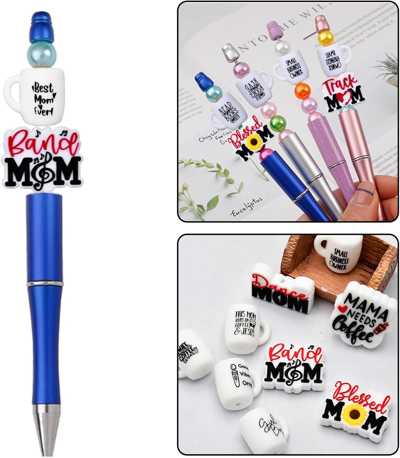 15 cuentas focales de silicona Blessed Mom Focal de silicona para bolígrafos de cuentas, personajes de girasol, mamá, cuentas focales de silicona