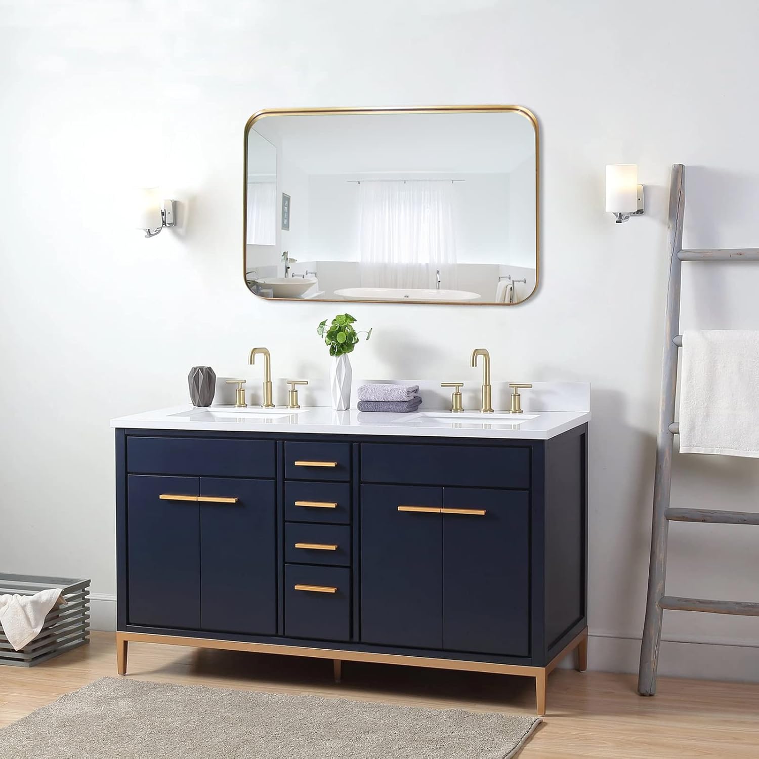 zenmag Espejo de baño dorado, espejo de baño de 30 x 20 pulgadas, espejo de baño rectangular con marco de metal, espejo grande para montaje en pared