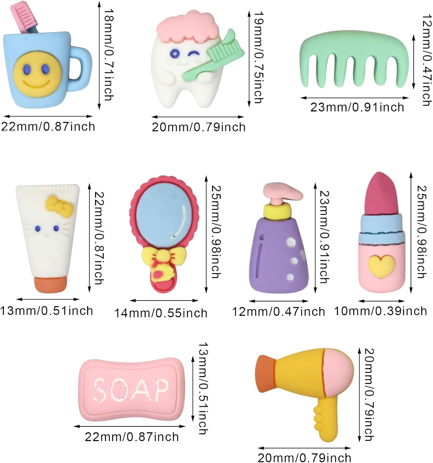 Honbay 45 dijes de slime de dibujos animados con temática de maquillaje, cabujones de resina con parte trasera plana, bonitos adornos para
