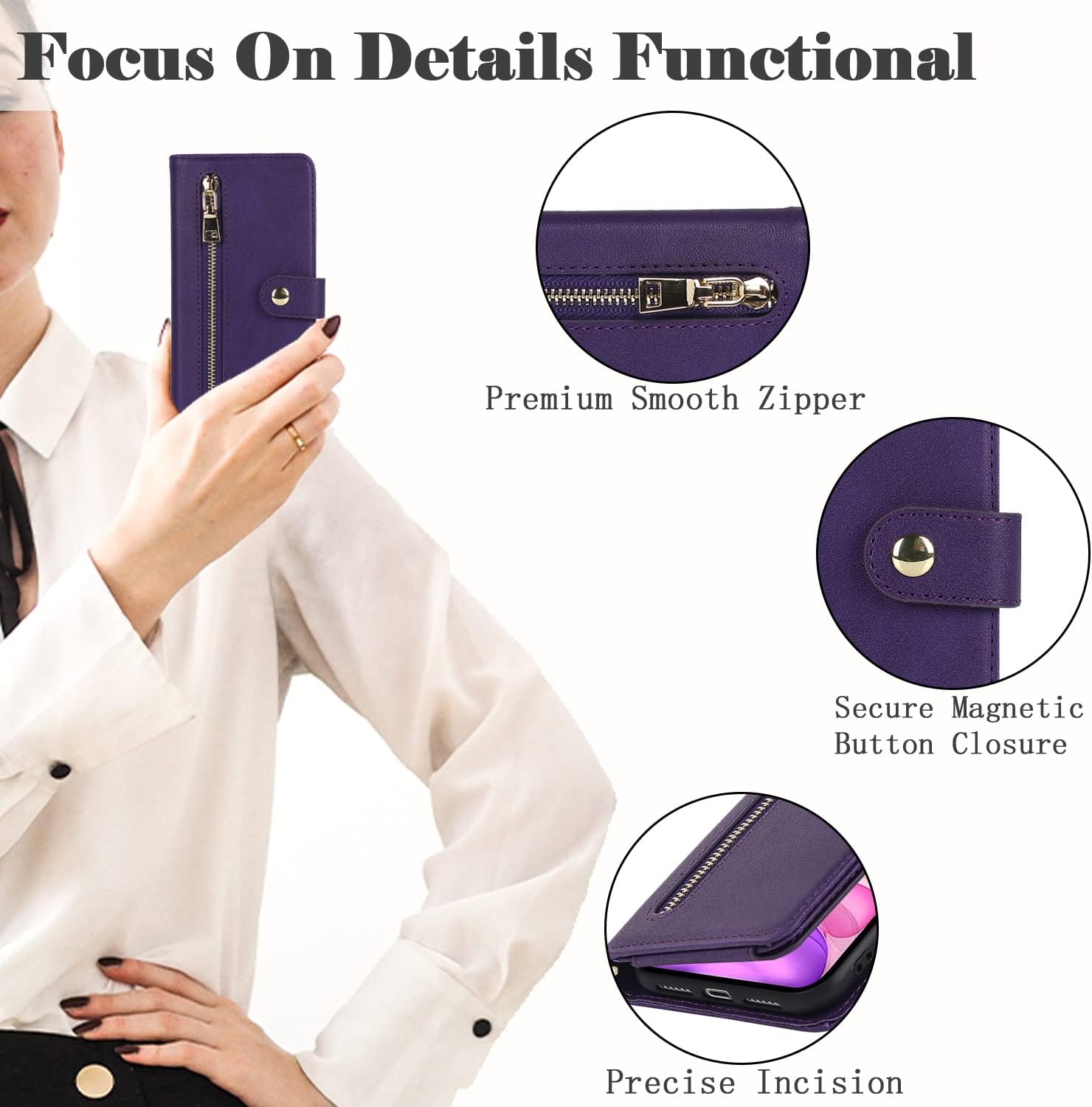 Havaya Funda tipo cartera para iPhone 1212 Pro con 9 ranuras para tarjetas, funda de piel con cremallera, funda de crédito con tapa para iPhone