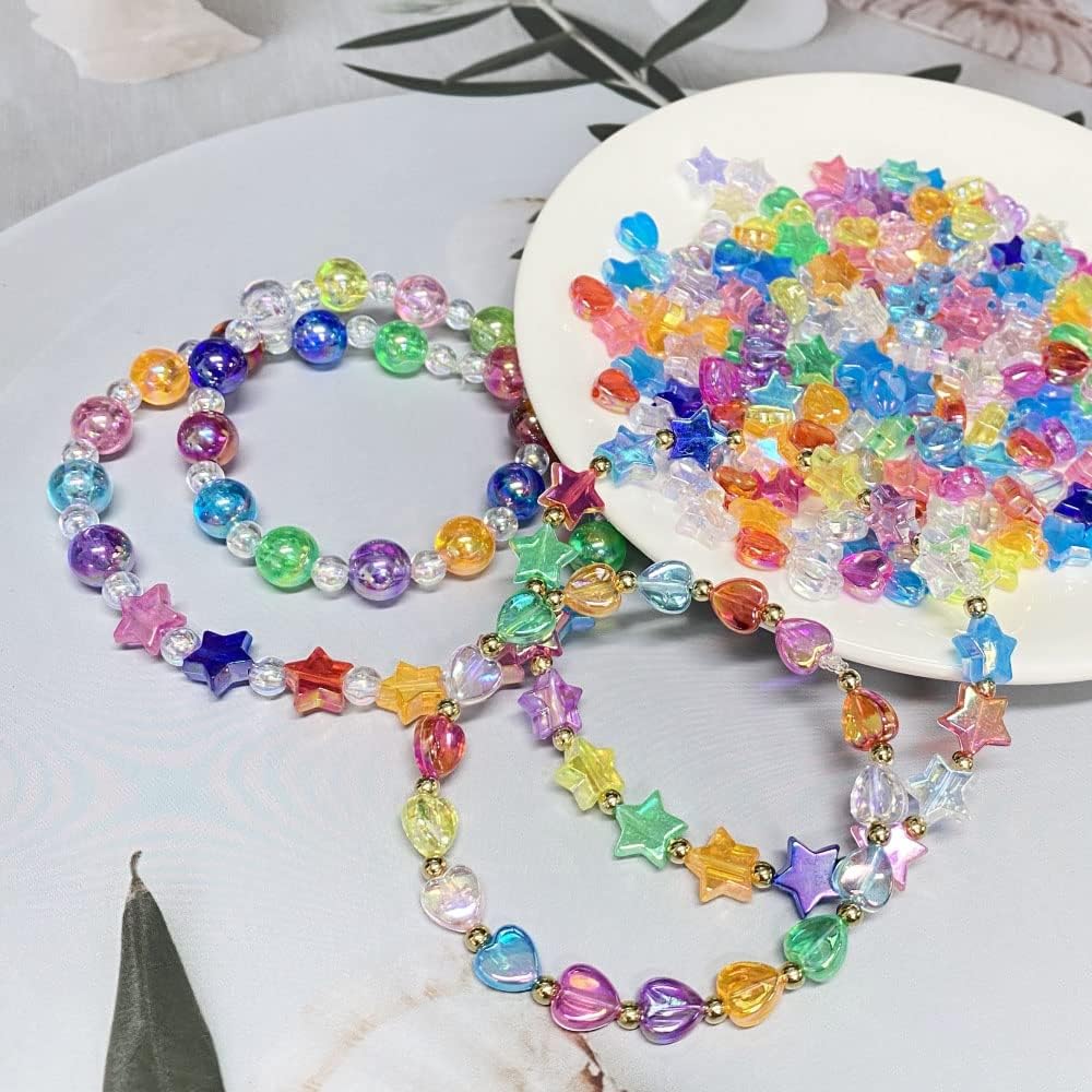 200 cuentas acrílicas en forma de corazón de estrella, surtidos de colores AB, cuentas espaciadoras sueltas para hacer joyas, manualidades,