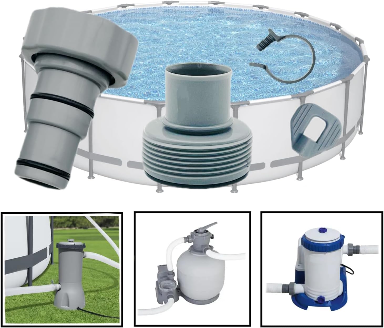 Paquete de 4 adaptadores de manguera de piscina, juegos de adaptadores de manguera de repuesto para piscinas sobre el suelo 2 adaptadores de