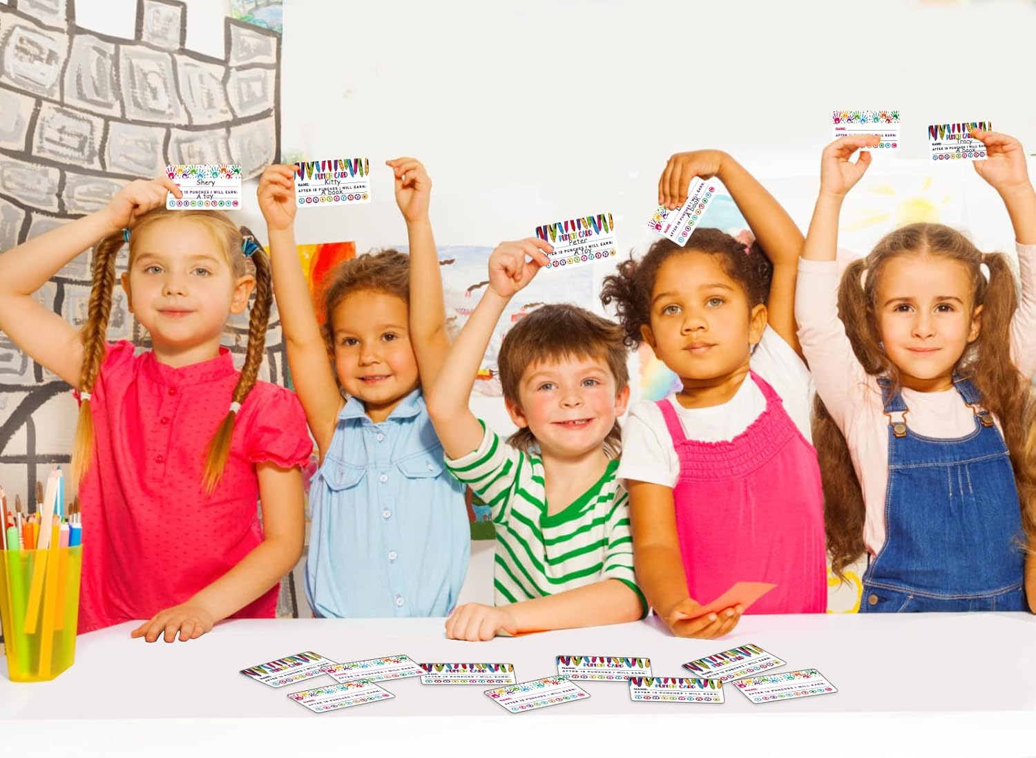 PETCEE 100 tarjetas perforadoras para niños, estudiantes, tarjetas de recompensa de incentivo para comportamiento en el aula, tarjetas perforadas