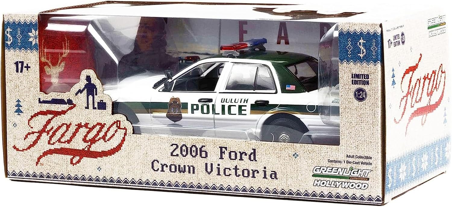 Greenlight 2006 Crown Victoria Police Interceptor White & Green Duluth Police (Minnesota) Fargo (2014-2020) Serie de TV 124 Diecast Modelo 84153