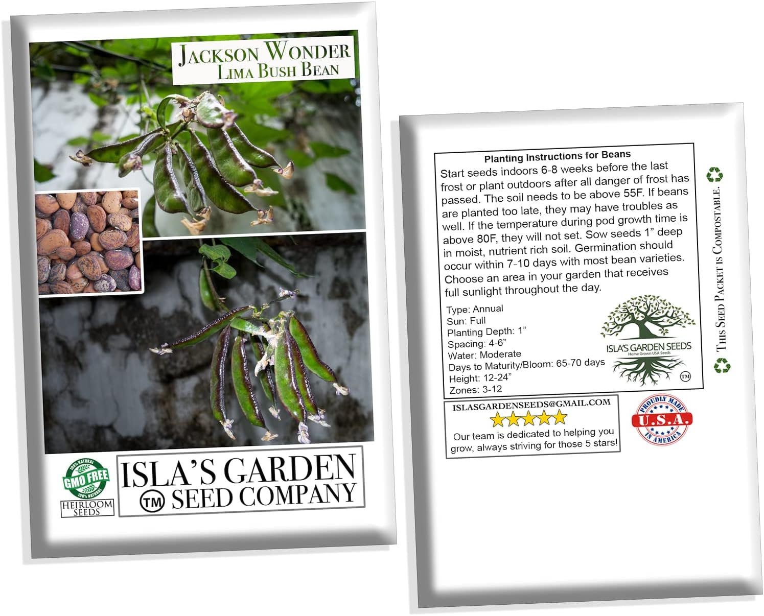 Jackson Wonder – Semillas de frijol Lima Bush para plantar, más de 50 semillas de reliquia por paquete, semillas de jardín de Isla (semillas de