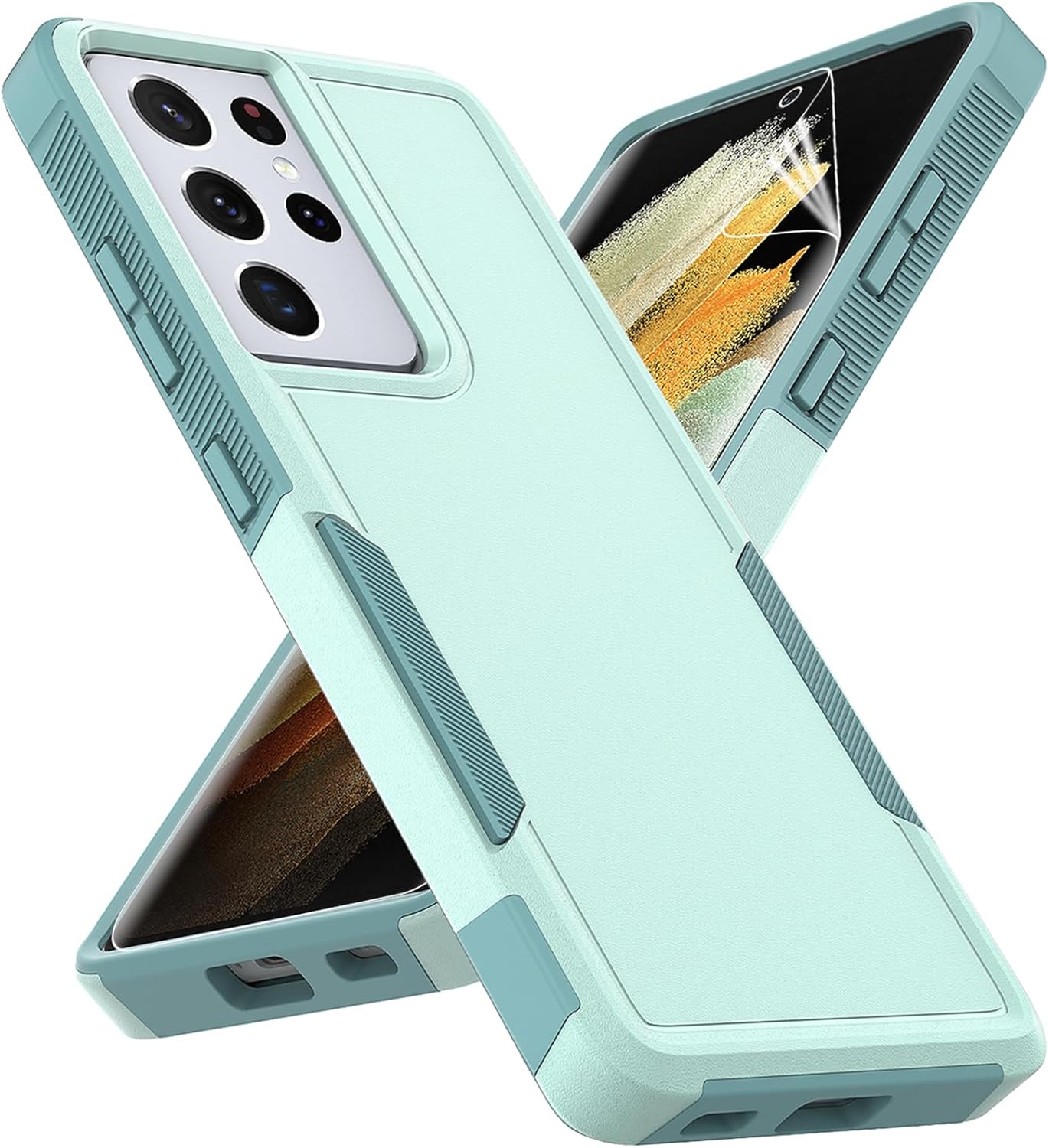 Funda para Samsung Galaxy S21 Ultra funda protectora de doble capa resistente para teléfono celular, a prueba de golpes, con protector de pantalla,