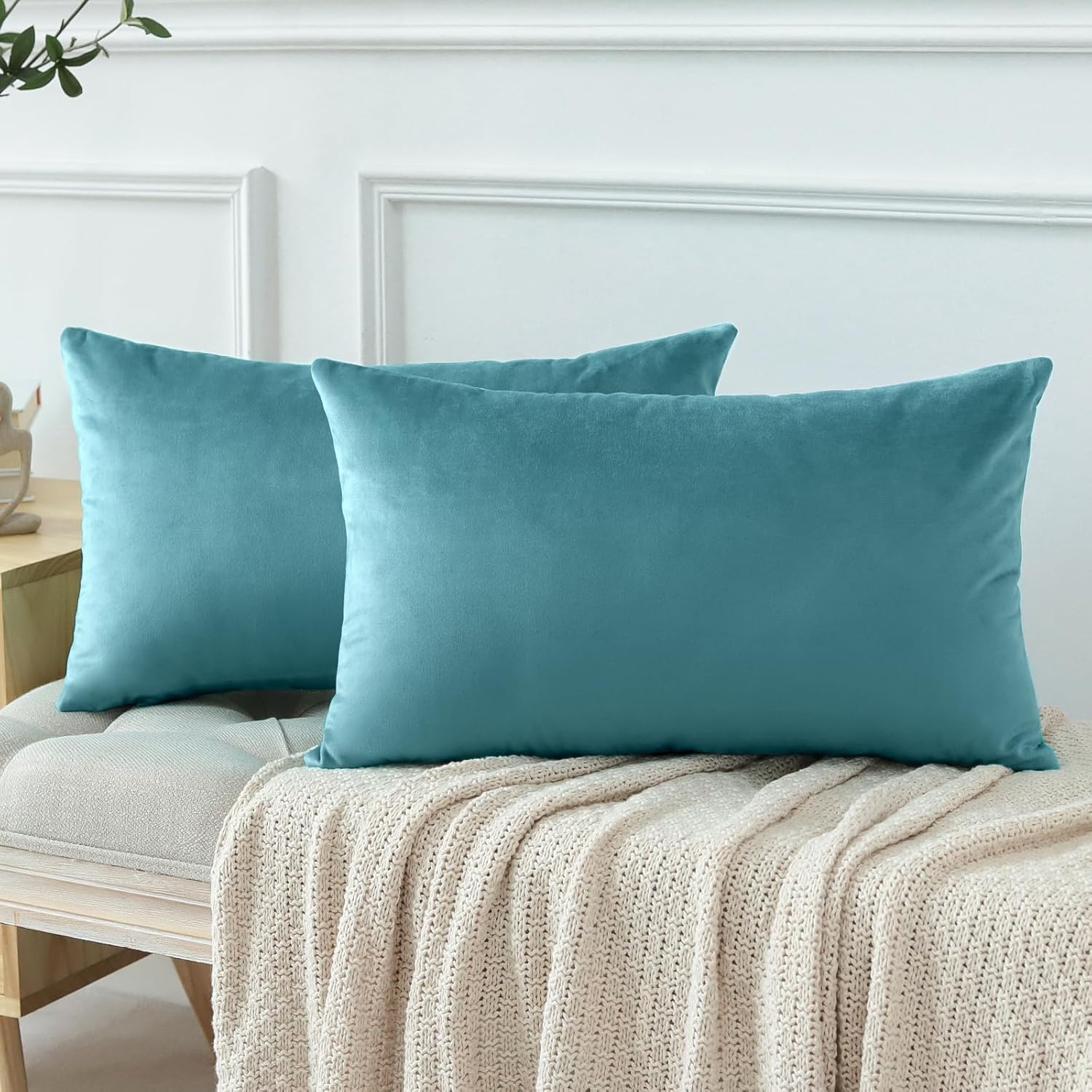 OTOSTAR Fundas de almohada decorativas de terciopelo suave y sólido de 12 x 20 pulgadas, fundas de almohada lumbares, fundas de almohada para sofá