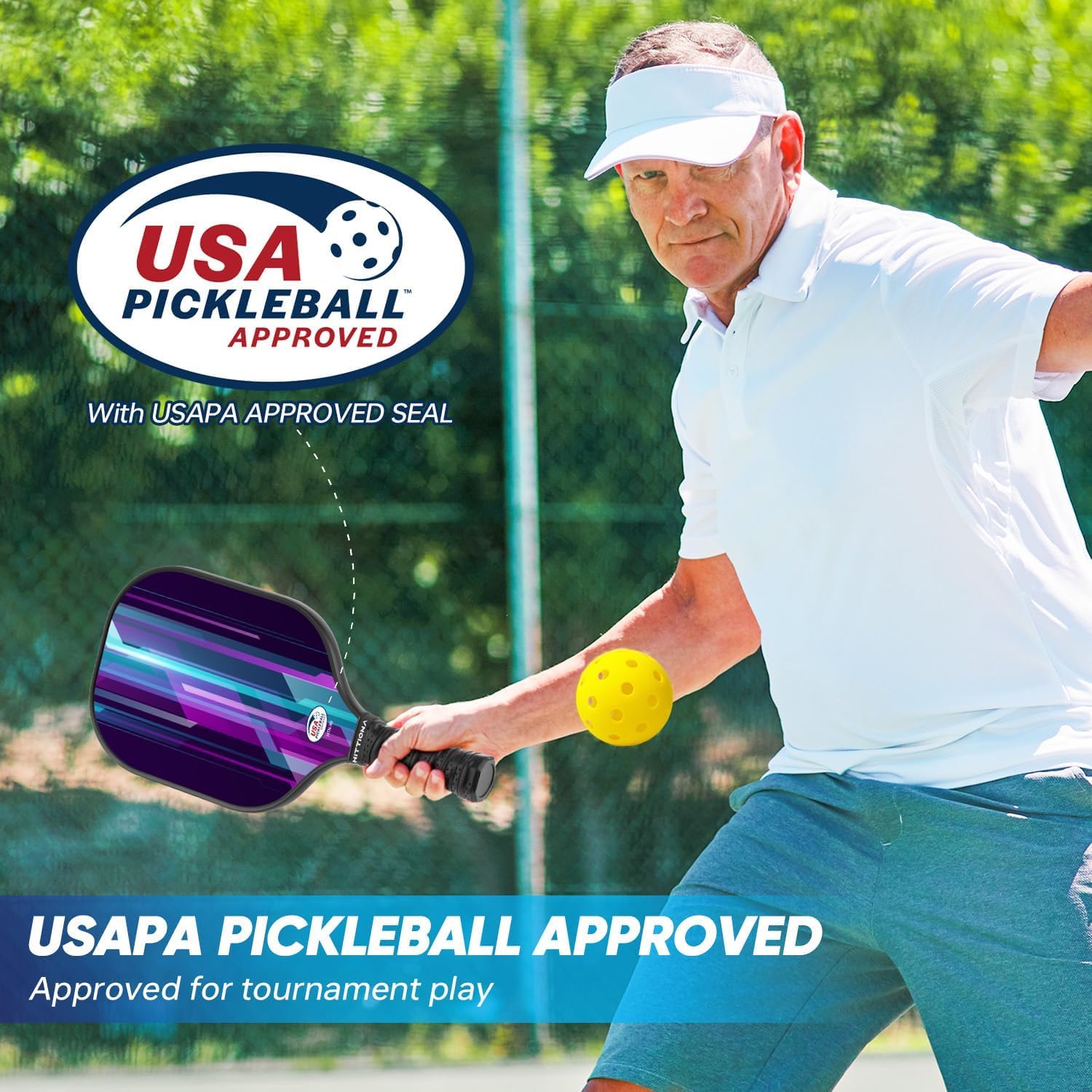 Paletas de pickleball – Juego de 2 palas de pickleball de fibra de vidrio, raquetas de pickleball aprobadas por USAPA, paquete de 2 con 4 bolas de