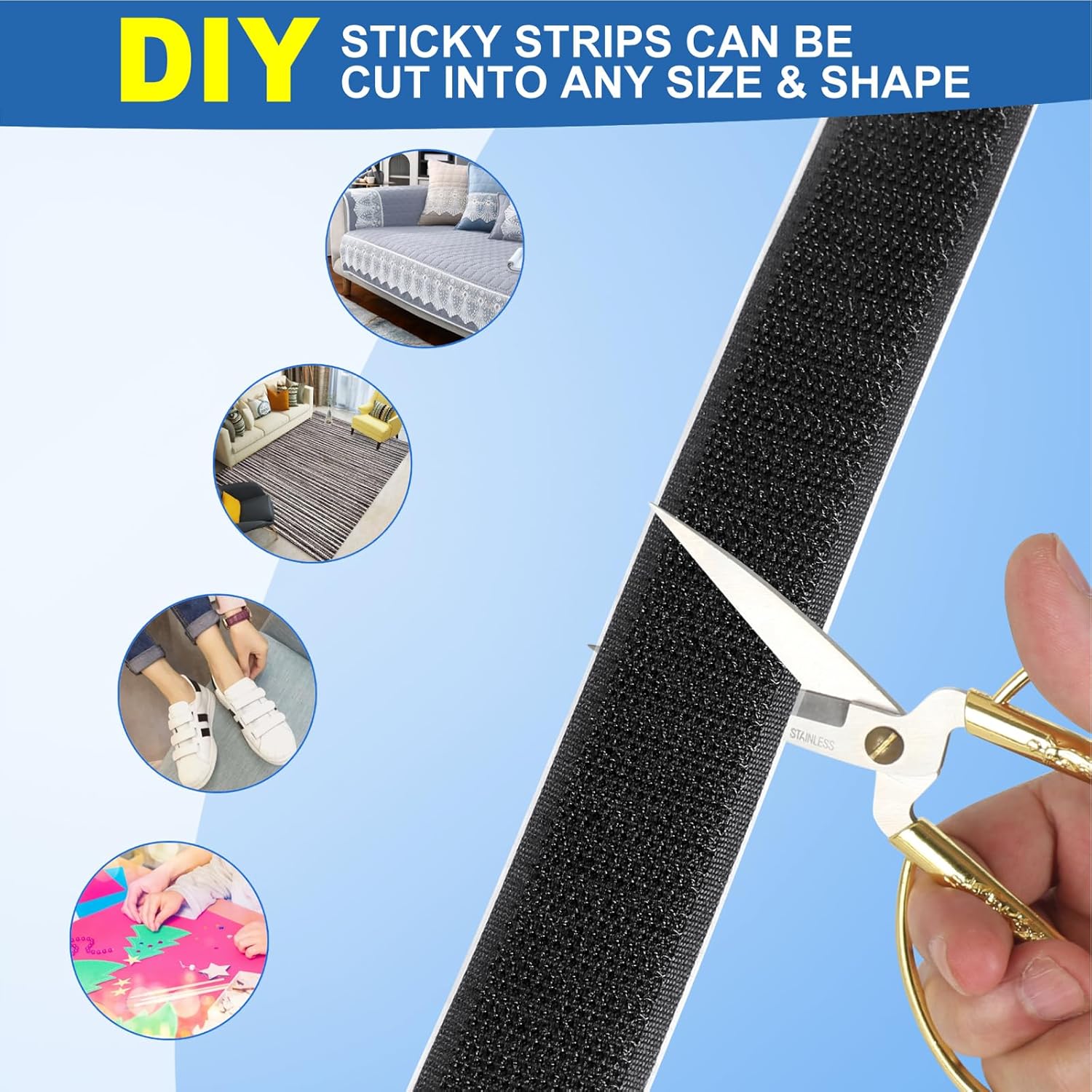Cinta de gancho y bucle, tiras de montaje de fijación industrial con adhesivo resistente, costura, manualidades, bricolaje, uso en interiores o