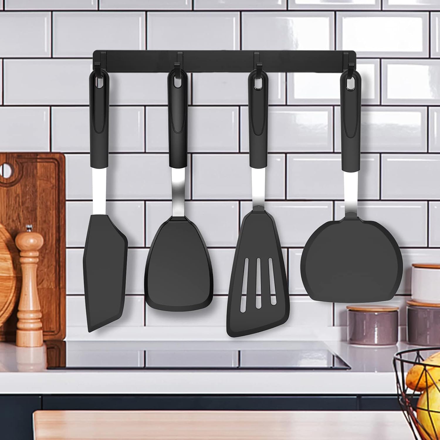 GEEKHOM – Espátulas de silicona para utensilios de cocina antiadherentes, 600 F, resistentes al calor, extra grandes y anchas, espátulas flexibles