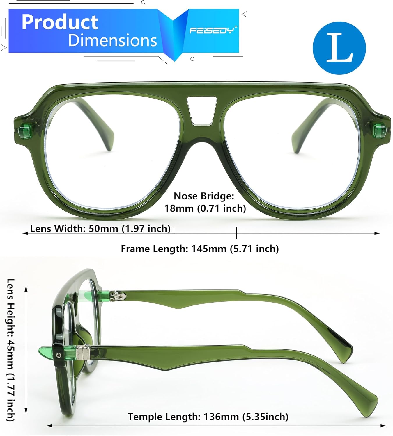 FEISEDY Gafas de aviador con montura para mujeres y hombres, con bloqueo de luz azul, antideslumbrantes, B0039