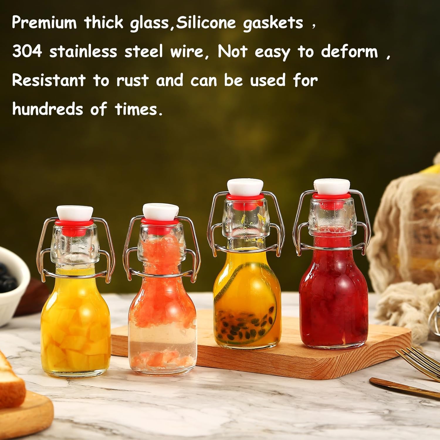 Paquete de 15 botellas de vidrio con tapa abatible de 2 onzas, mini botellas de cerveza con tapas herméticas para elaboración casera, kombucha,